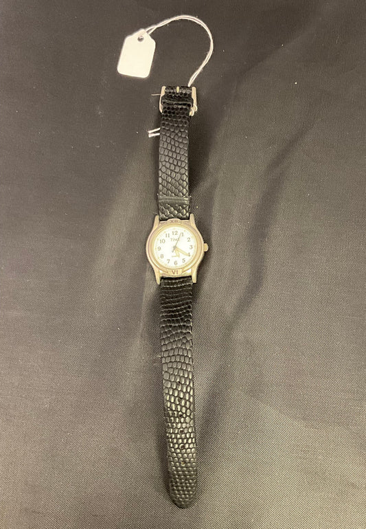 Time Vintage Women's Watch White Dial Textured Black Band New Battery