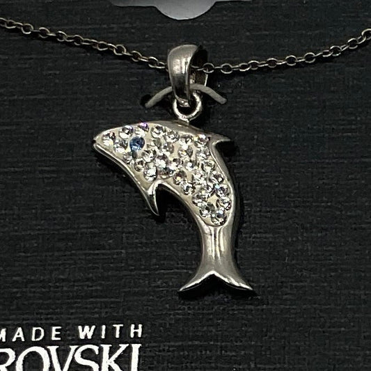 Swarovski Crystal Elements Sterling Silver Dolphin Pendant Necklace