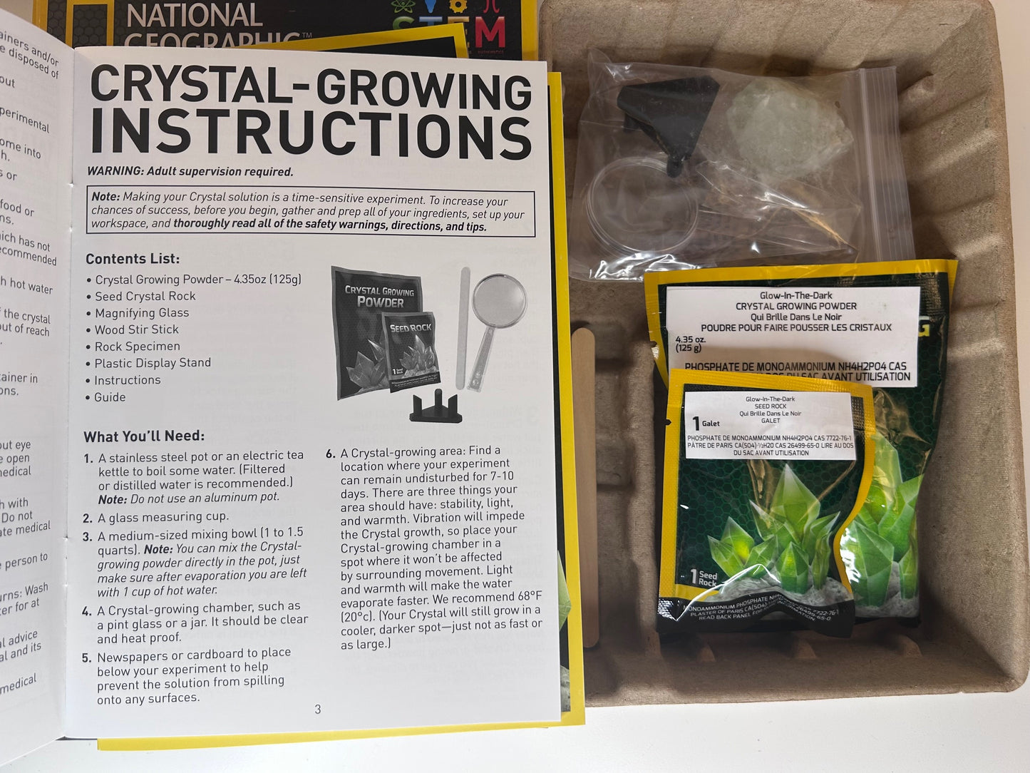 National Geographic Glow-in-the-Dark Crystal Growing Lab with Real Fluorite Crystal Specimen New in Box