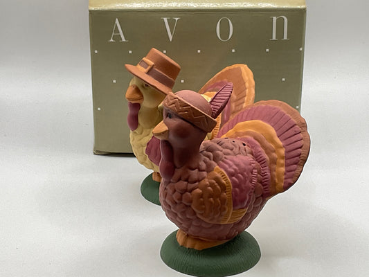 Avon Holiday Gift Turkey Twosome Salt & Pepper Shakers Thanksgiving Fall Autumn Seasonal Home Decor New in Original Box