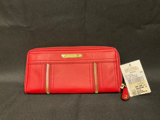 Michael Kors Moxley Red Continental Genuine Leather Wallet Gold Tone Trim New with Tags