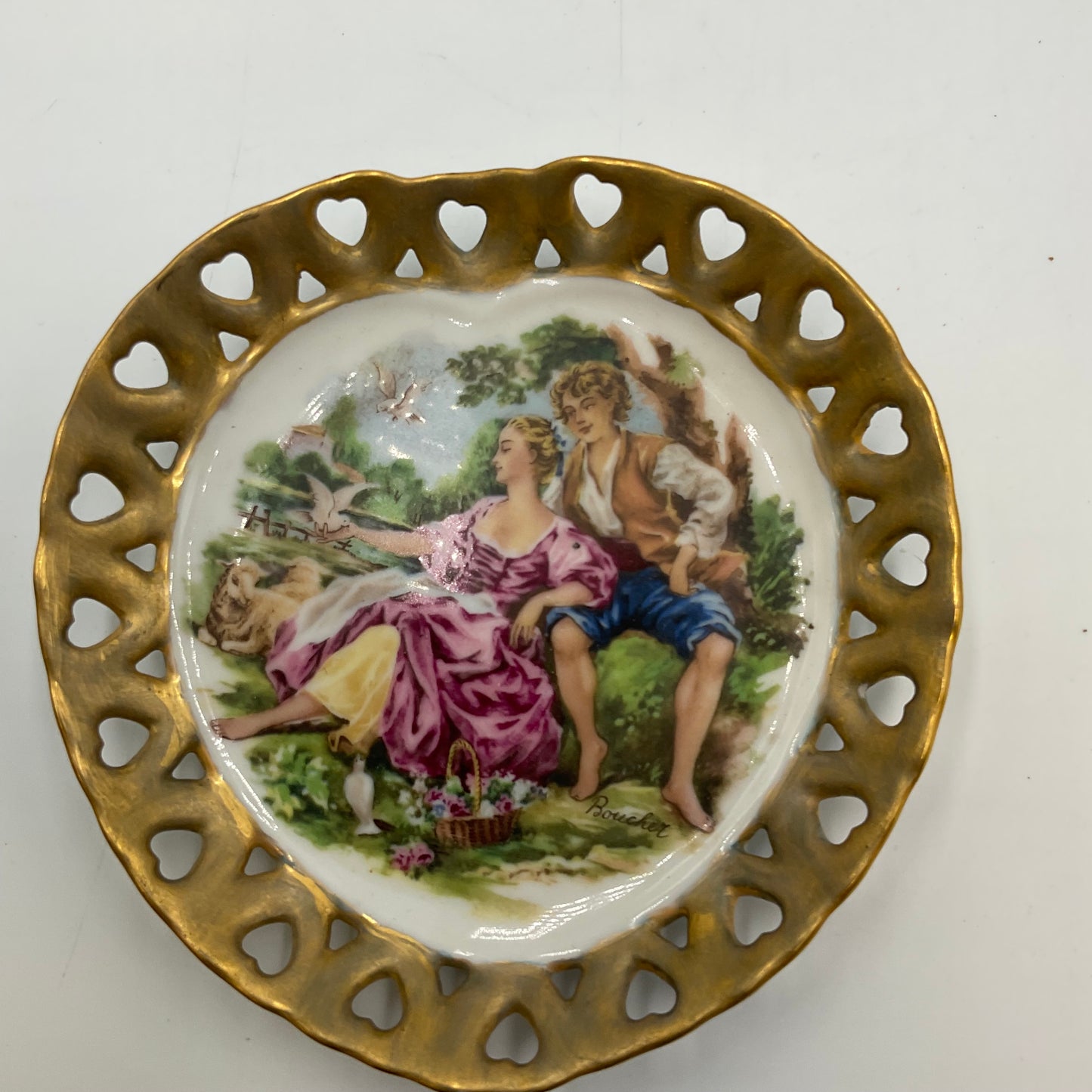 Vintage Porcelain Plate Couples Scene Set Of 3