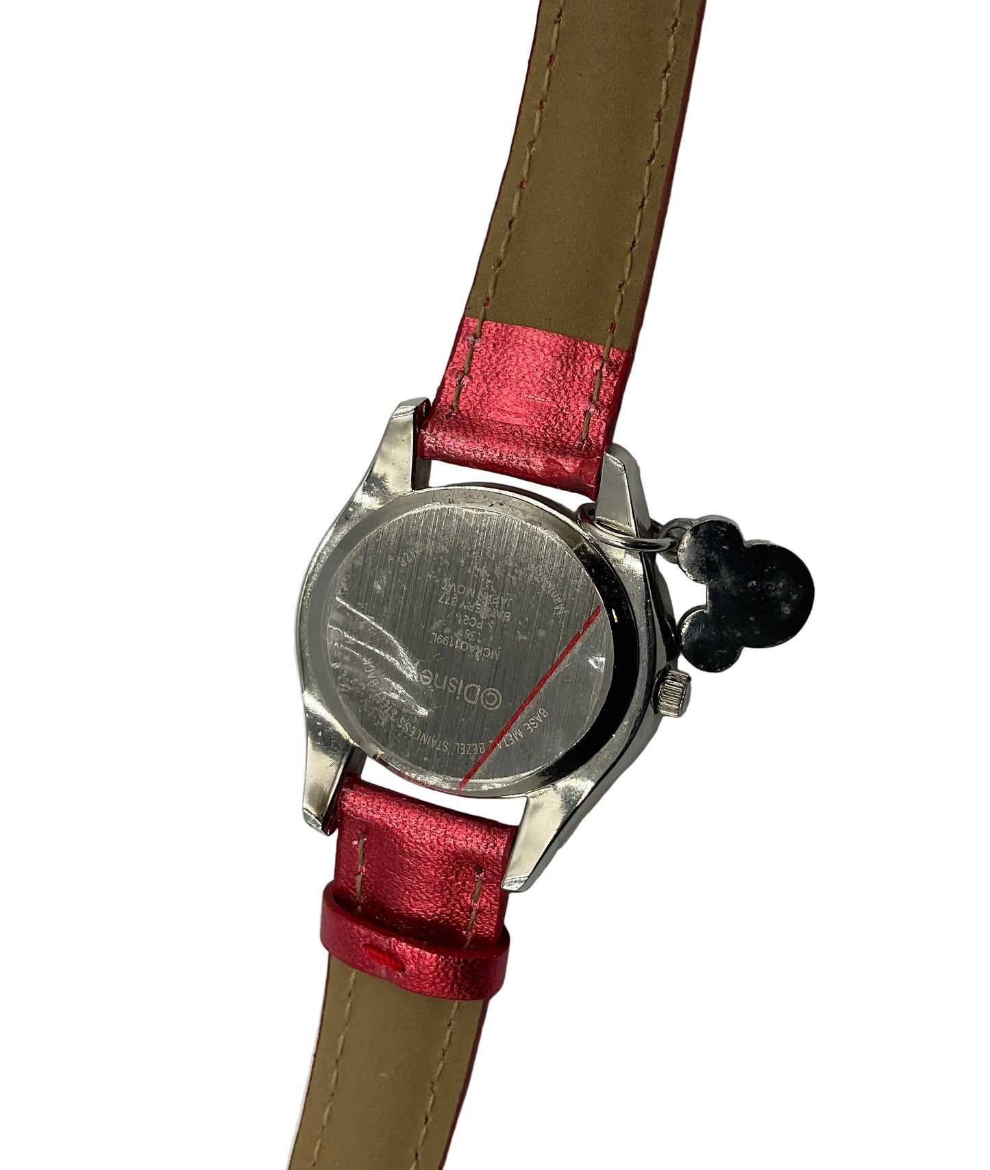 Disney Mickey Mouse Silvertone Rhinestone Glitter Red Watch New Battery