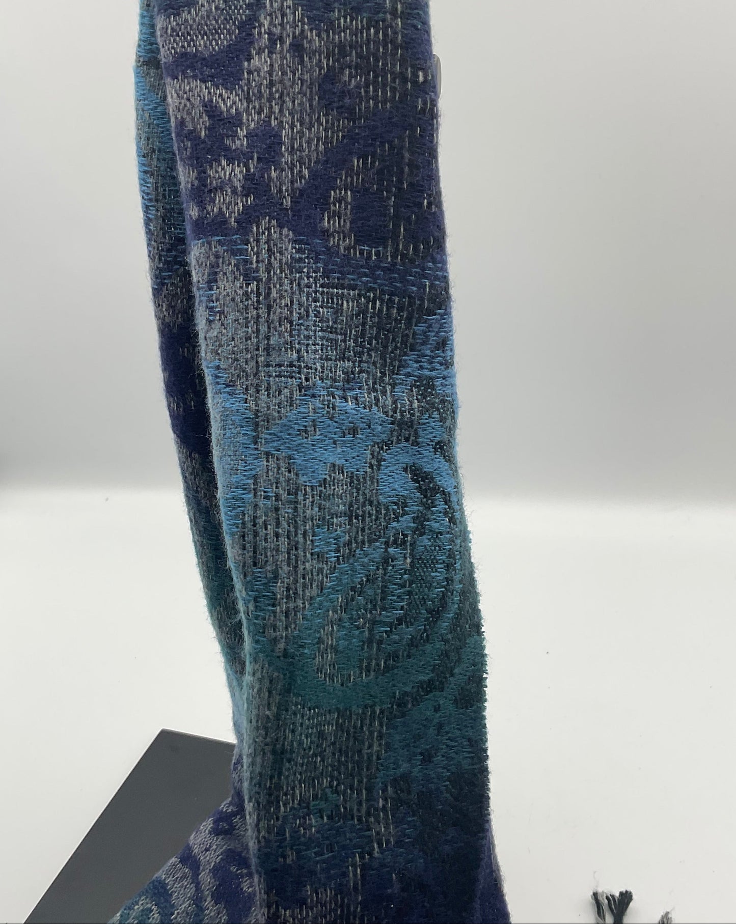 Cejon Scarf Blue Floral Paisley Winter Wrap Made in Italy