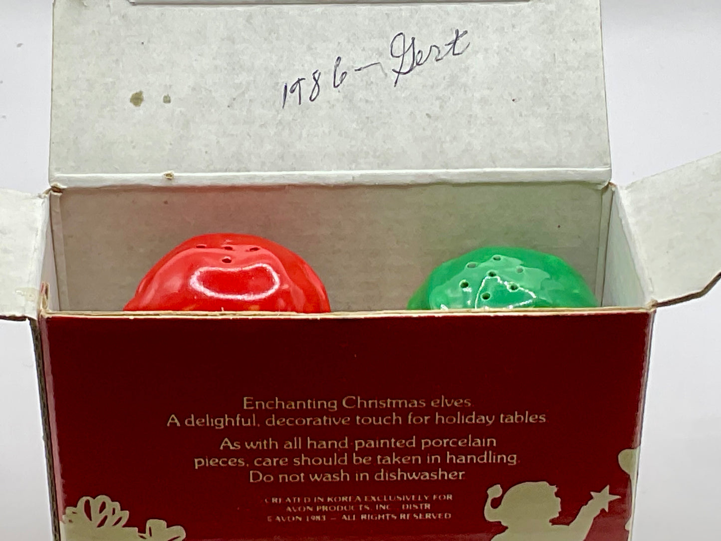 Claus & Company Porcelain Collection Santa's Helpers Salt Pepper Shakers Vintage Christmas Holiday Decor with Original Box