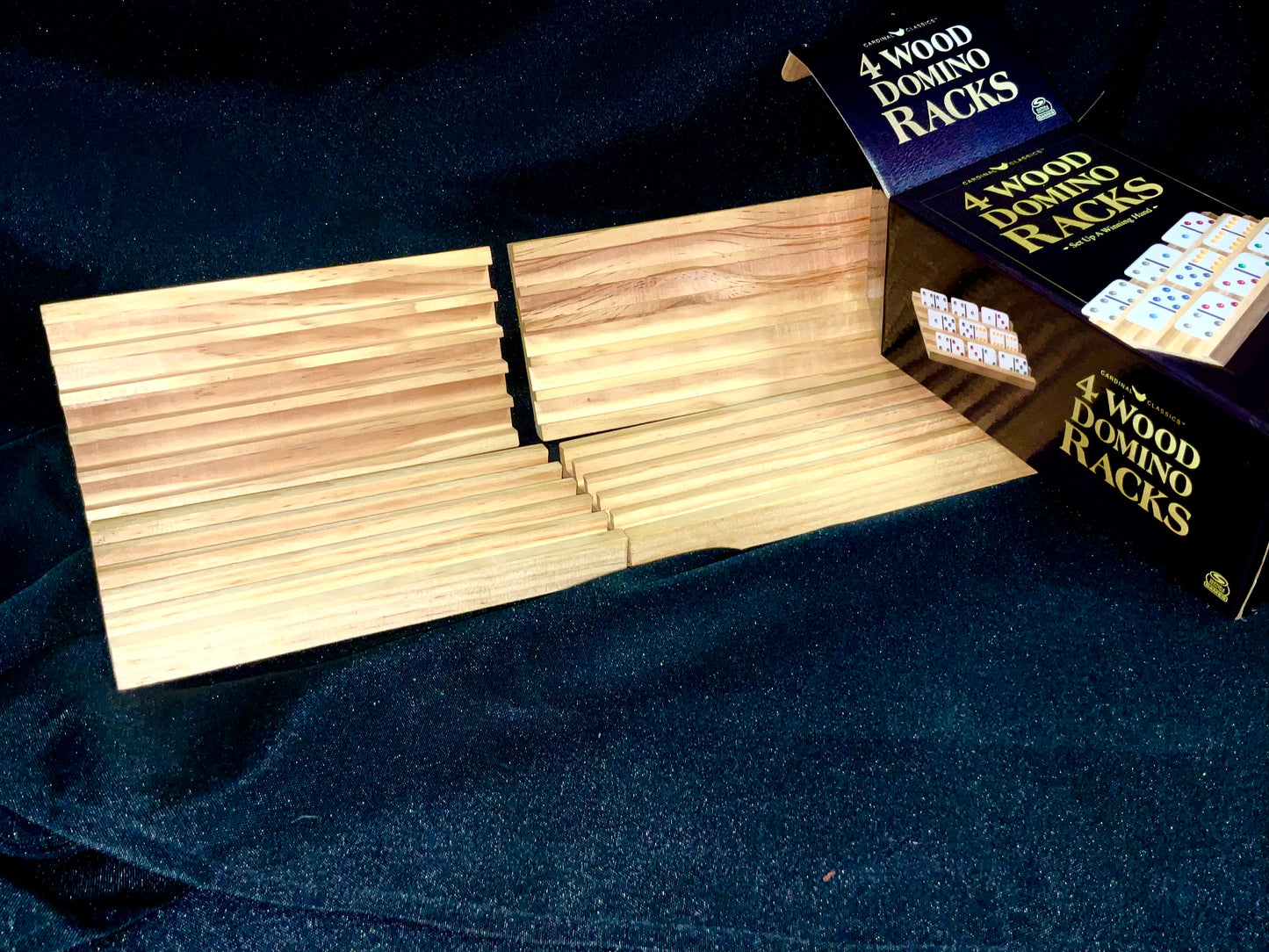 Four 4 Wood Domino Racks Cardinal Classics New in Original Box