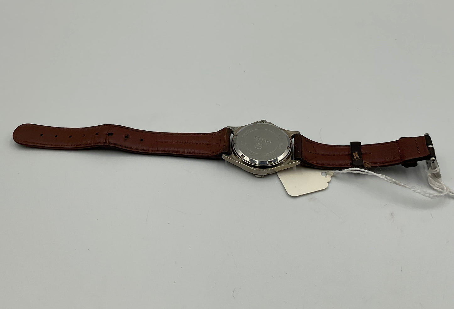 Wenger Vintage Swiss Military Watch Silvertone Case Brown Leather Band New Battery