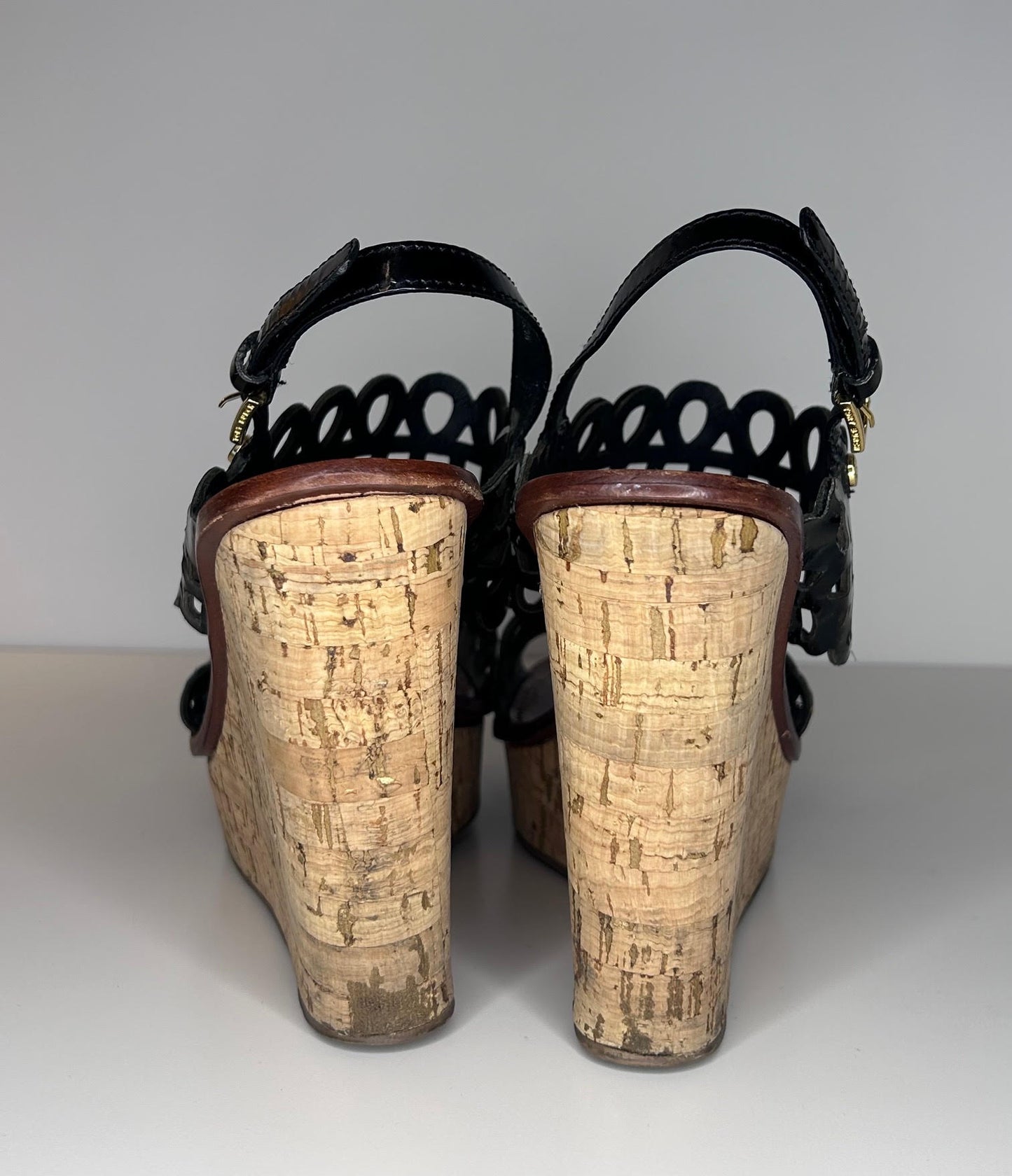 Tory Burch Black Leather Nori Perforated Wedge Sandals Women's Size 10.5 Not in Original Box