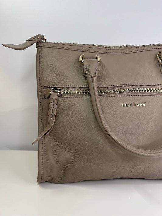 Cole Haan Taupe Light Grey Leather Tote Bag Handbag Good Condition
