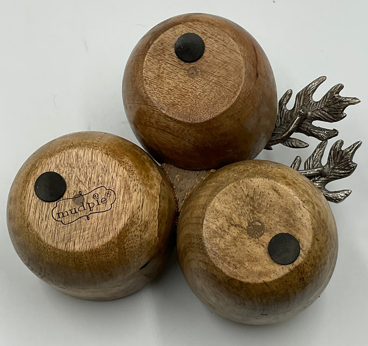 Mud Pie Mango Wood 3 Bowl Acorn Oak Leaf Nut Condiment Serving Set
