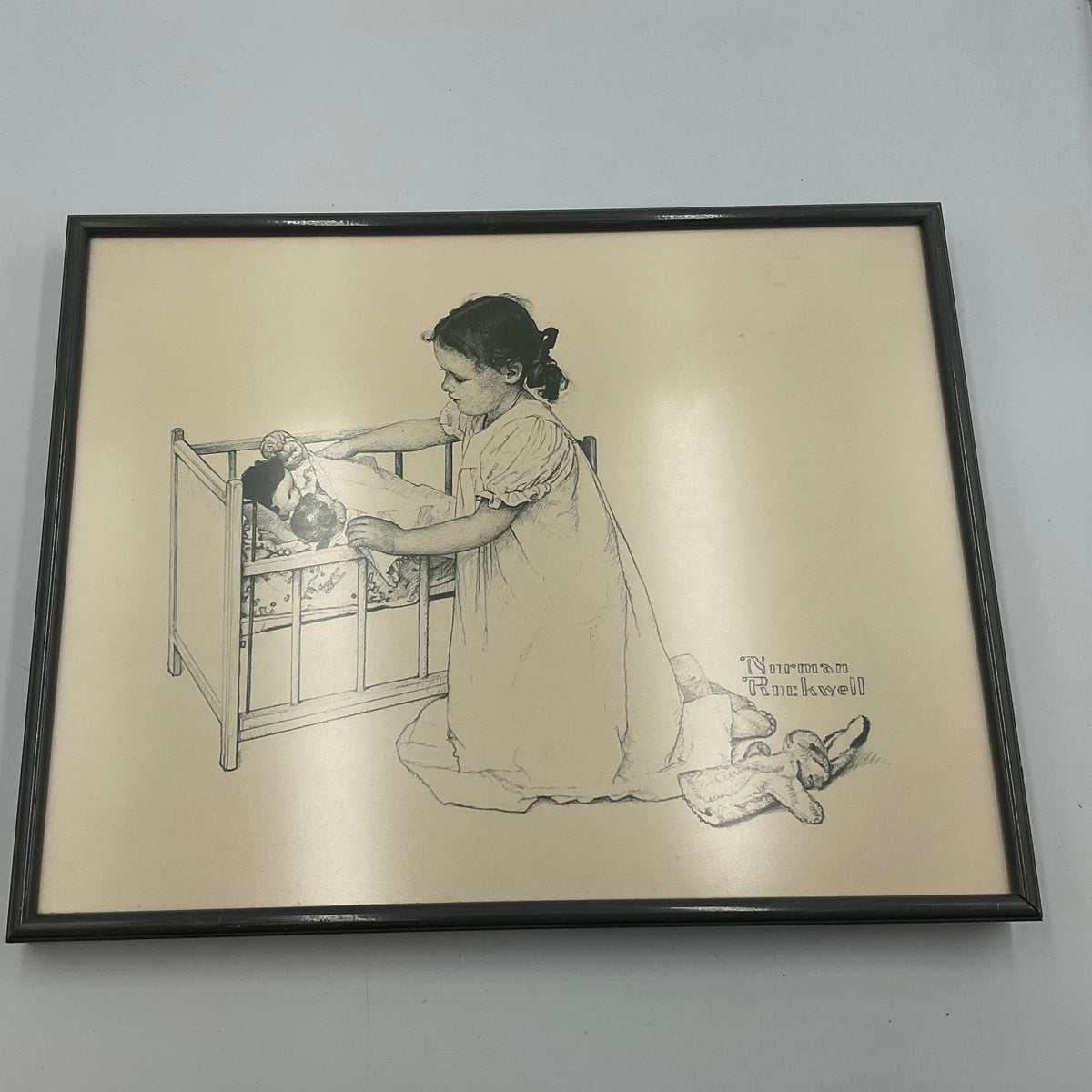 Norman Rockwell B&W Print Girl & Baby Picture