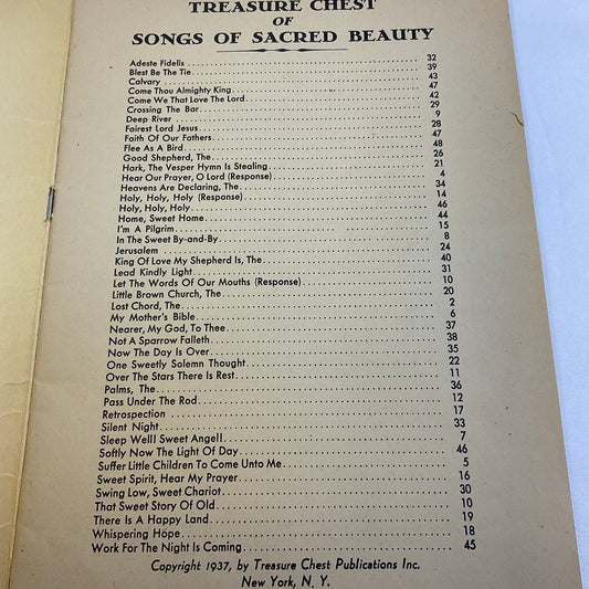 Treasure Chest Publication Songs of Sacred Beauty Vintage 1937 Hymnal Booklet Paperback Book