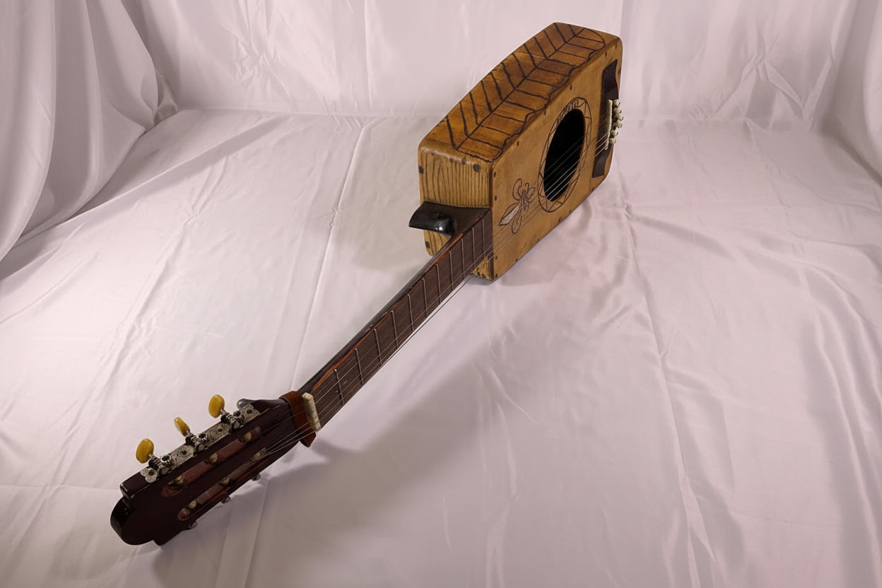 Hand-Carved Wooden Guitar Small Handmade Real Musical Instrument Art