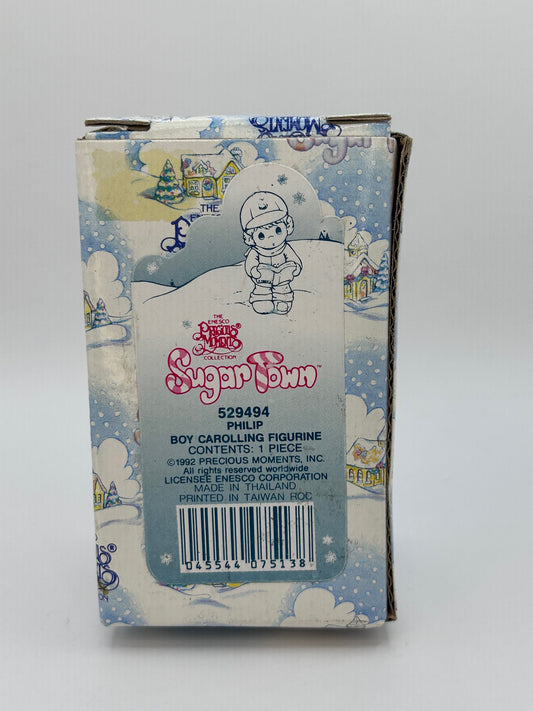 Precious Moments Vintage 1992 Sugar Town Philip Boy Carolling Figurine