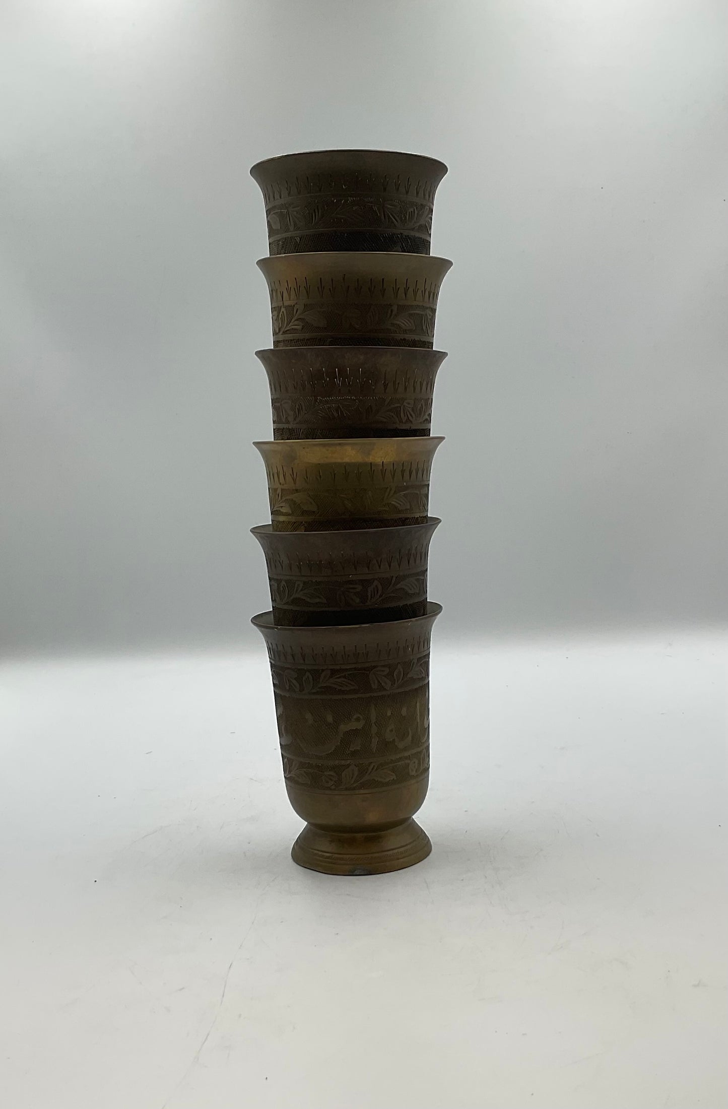 Brass Drinking Tumblers Vintage Made in India Set of 6