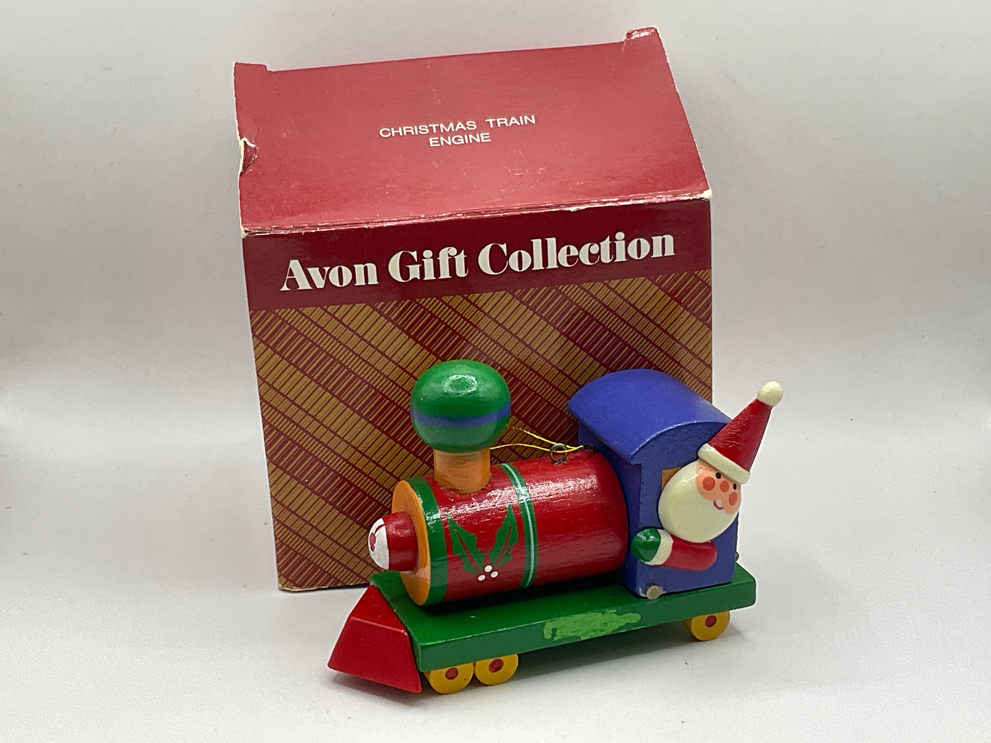 Avon Gift Collection Vintage Wooden Santa Claus Train Engine Christmas Holiday Seasonal Ornament in Original Box