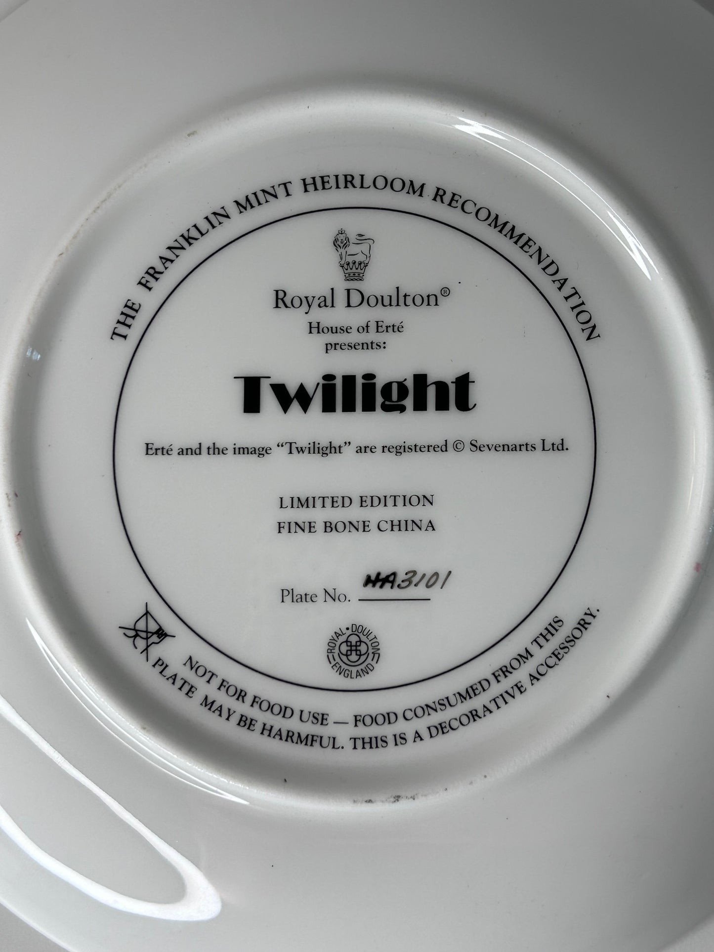 Royal Doulton House of Erte "Twilight" Limited Edition Fine Bone China Plate