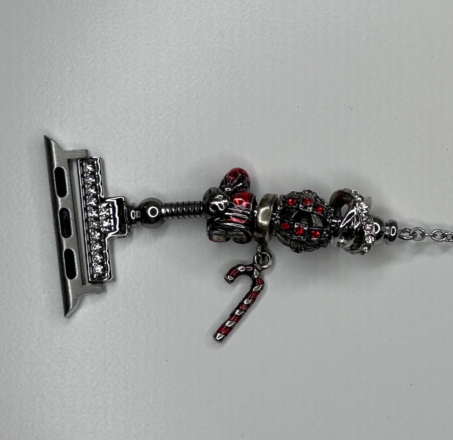 Apple Watch Band Women’s Christmas Holiday Beaded Silver Red Metal Bracelet 8.5in