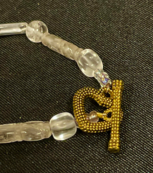 Clear Beaded Choker Necklace with Gold Clasp