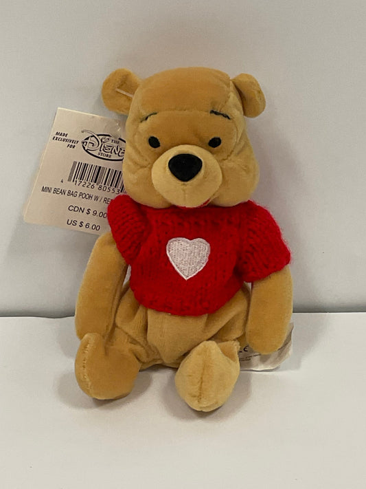 Red Heart Sweater Winnie the Pooh Bear & Friends Vintage Mini Beanbag Beanie Plush Disney Collectible