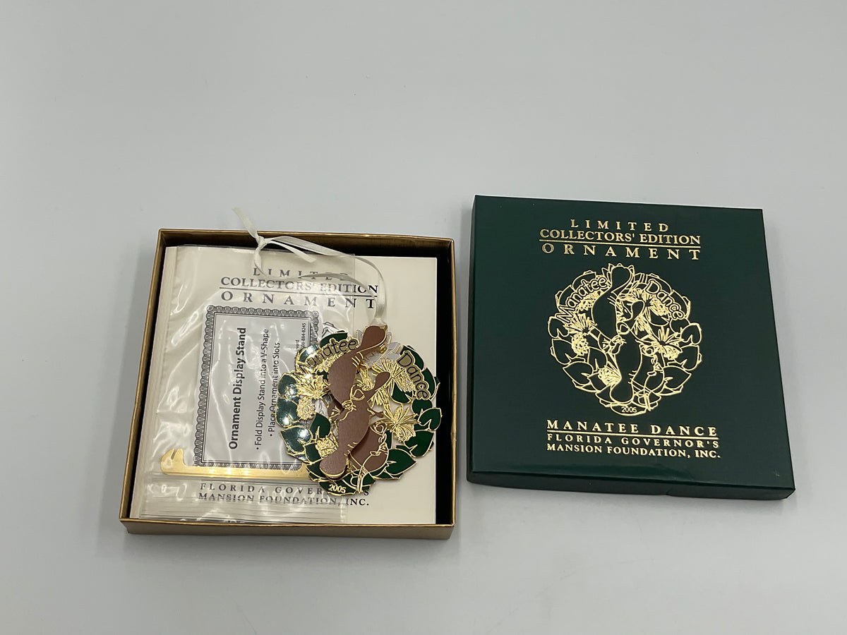 2003 Florida Governor's Mansion Ornament Manatee Dance 24K Gold Box Nicholson