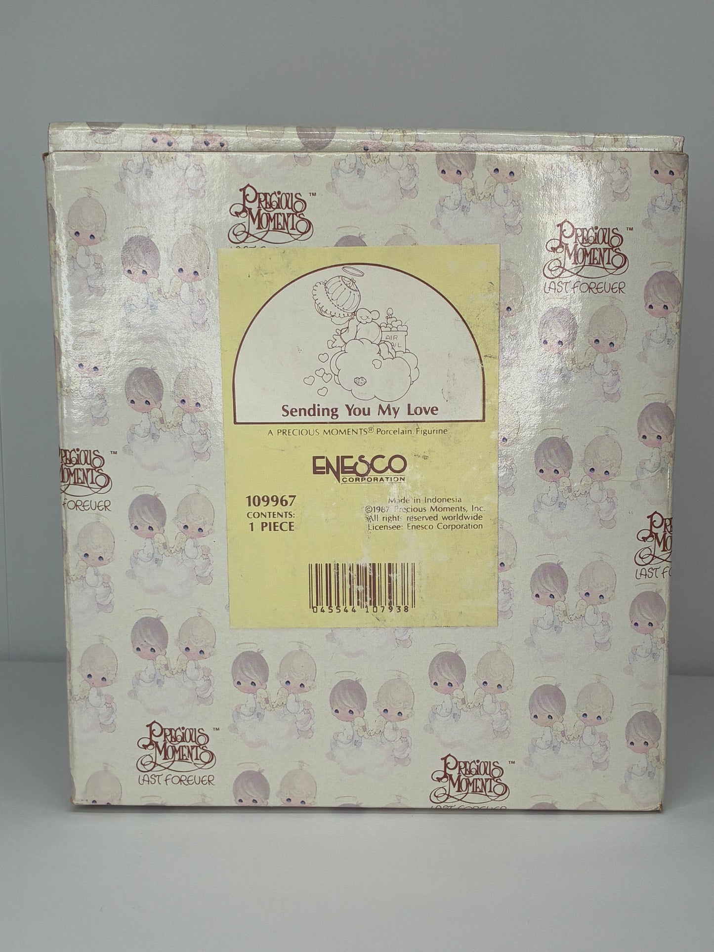 Precious Moments Vintage 1987 Sending You My Love Hand Painted Porcelain Collectible Figurine with Original Box