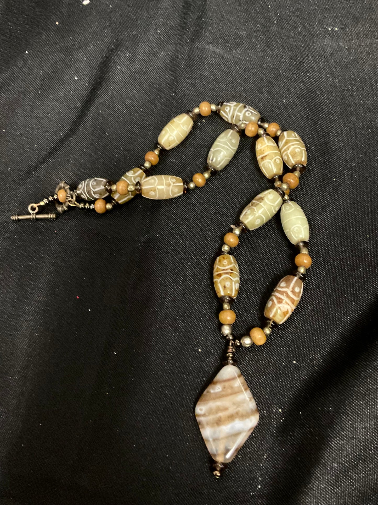 Multicolored Beaded Necklace with Shaped Diamond Pendant