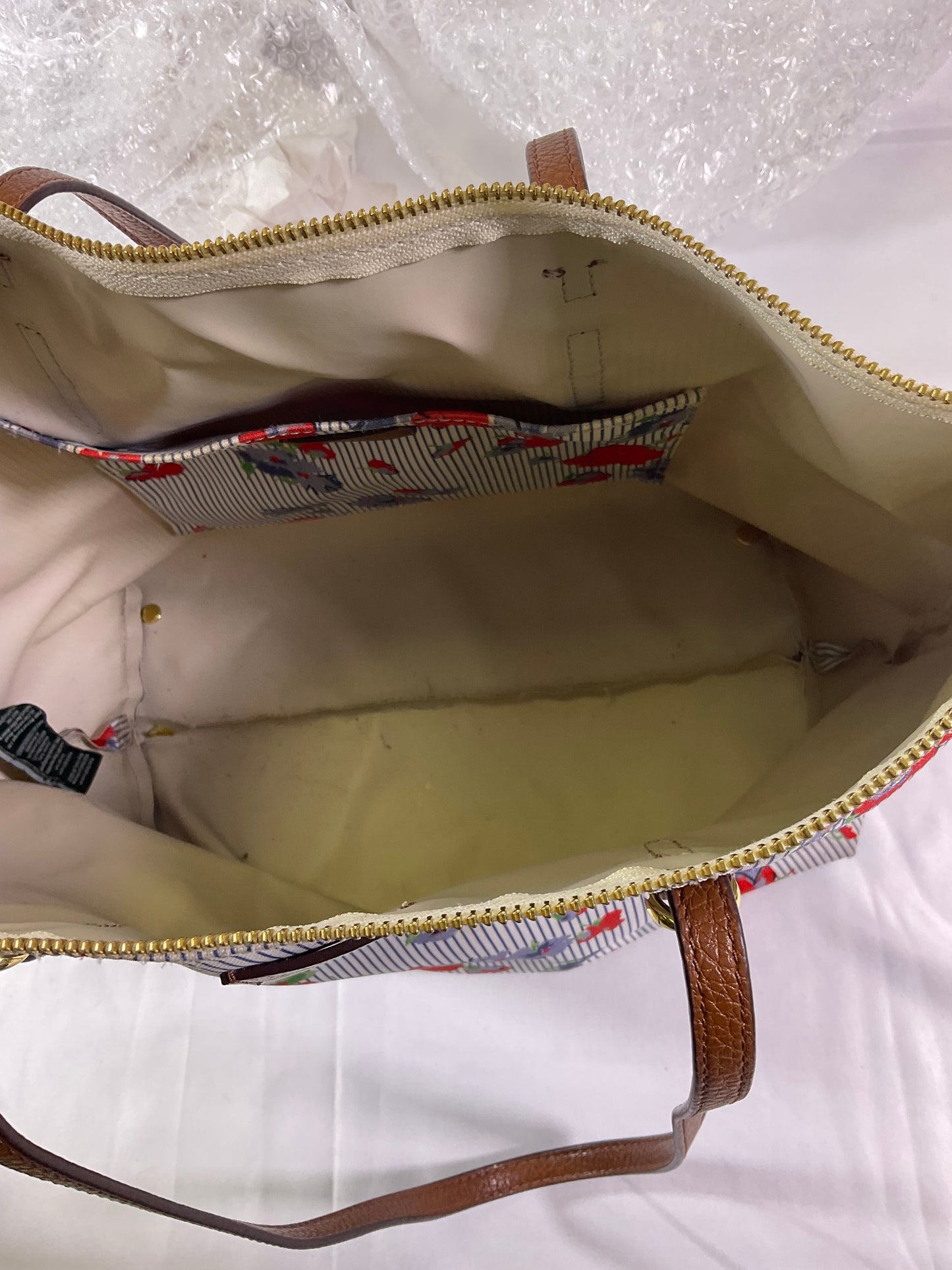 Lauren Ralph Lauren Canvas and Leather Poppy Red Flower Shoulder Bad Tote Handbag