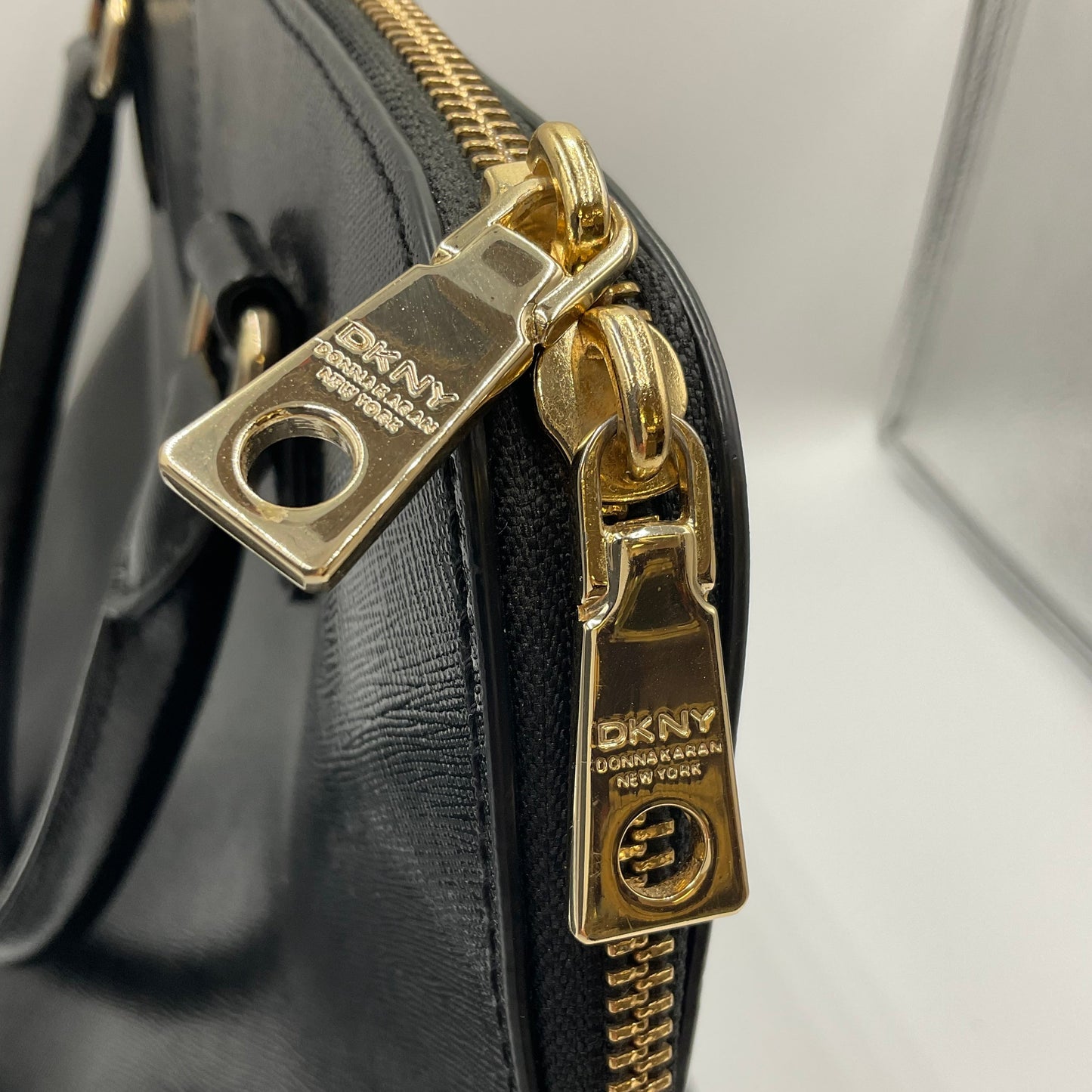 DKNY Shiny Saffiano Leather Black Satchel