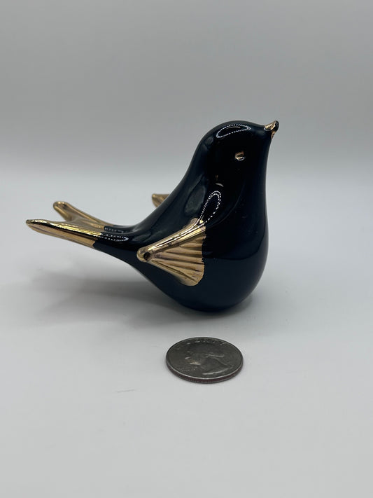 Black and Gold Handmade Artisan Glass Bird Figurine