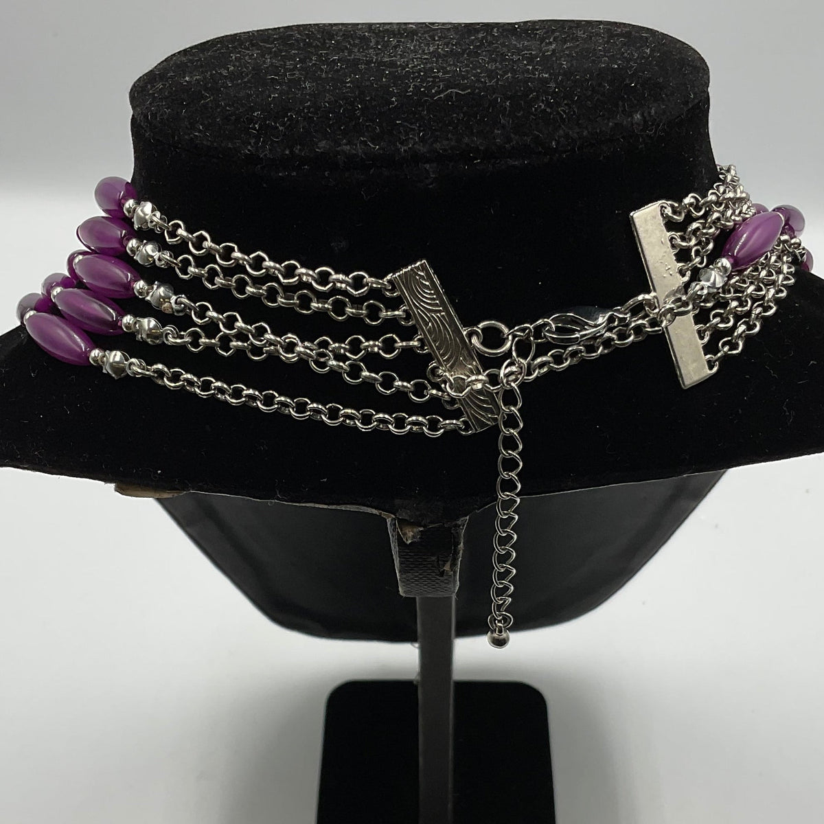 Multistrand Purple Long Oval Beaded Necklace