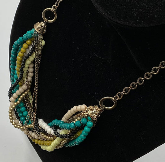 Multicolored Braded Beaded Chain Necklace