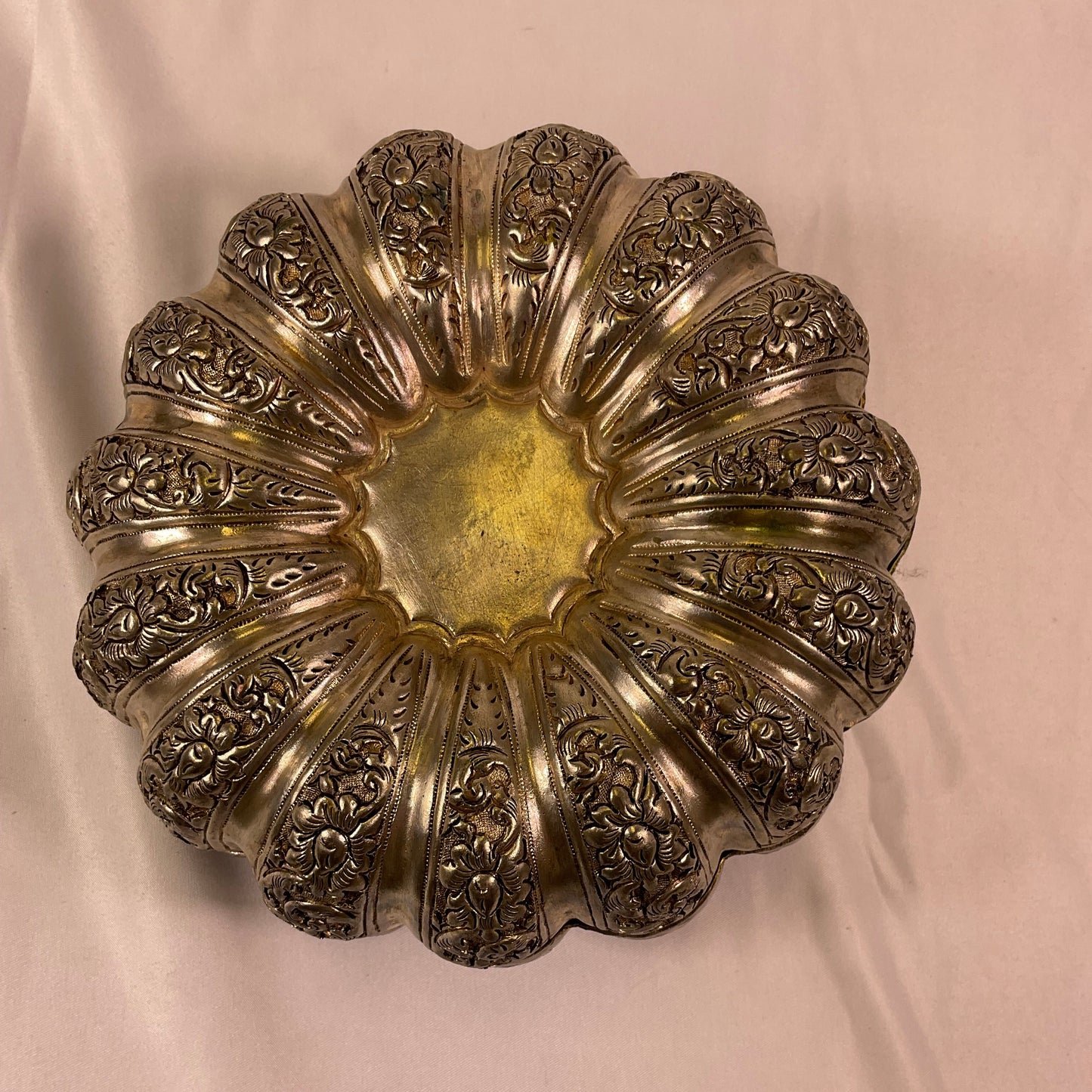 Vintage Cambodian Pumpkin Trinket Betel Nut Box Possibly Silver-Plated