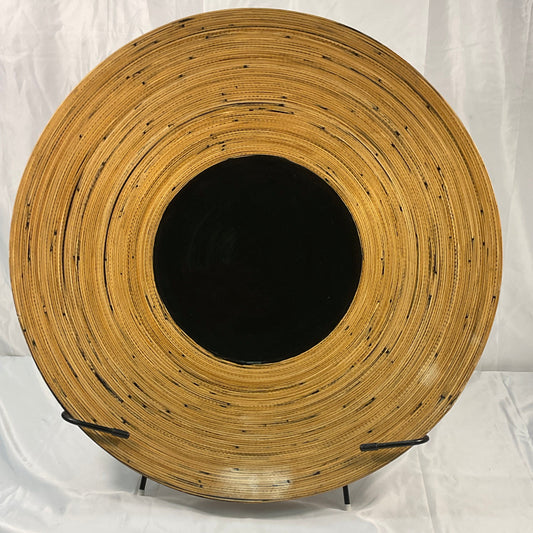 Lacquered Decorative Bamboo Platter Home Decor with Display Stand 26.5 inches