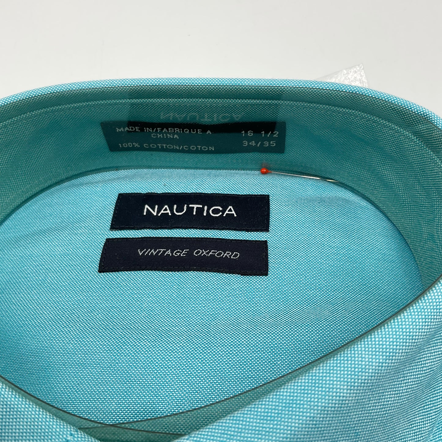 Nautica Men's Dress Shirt Aqua Blue Size L 16.5 34/35 New with Tags