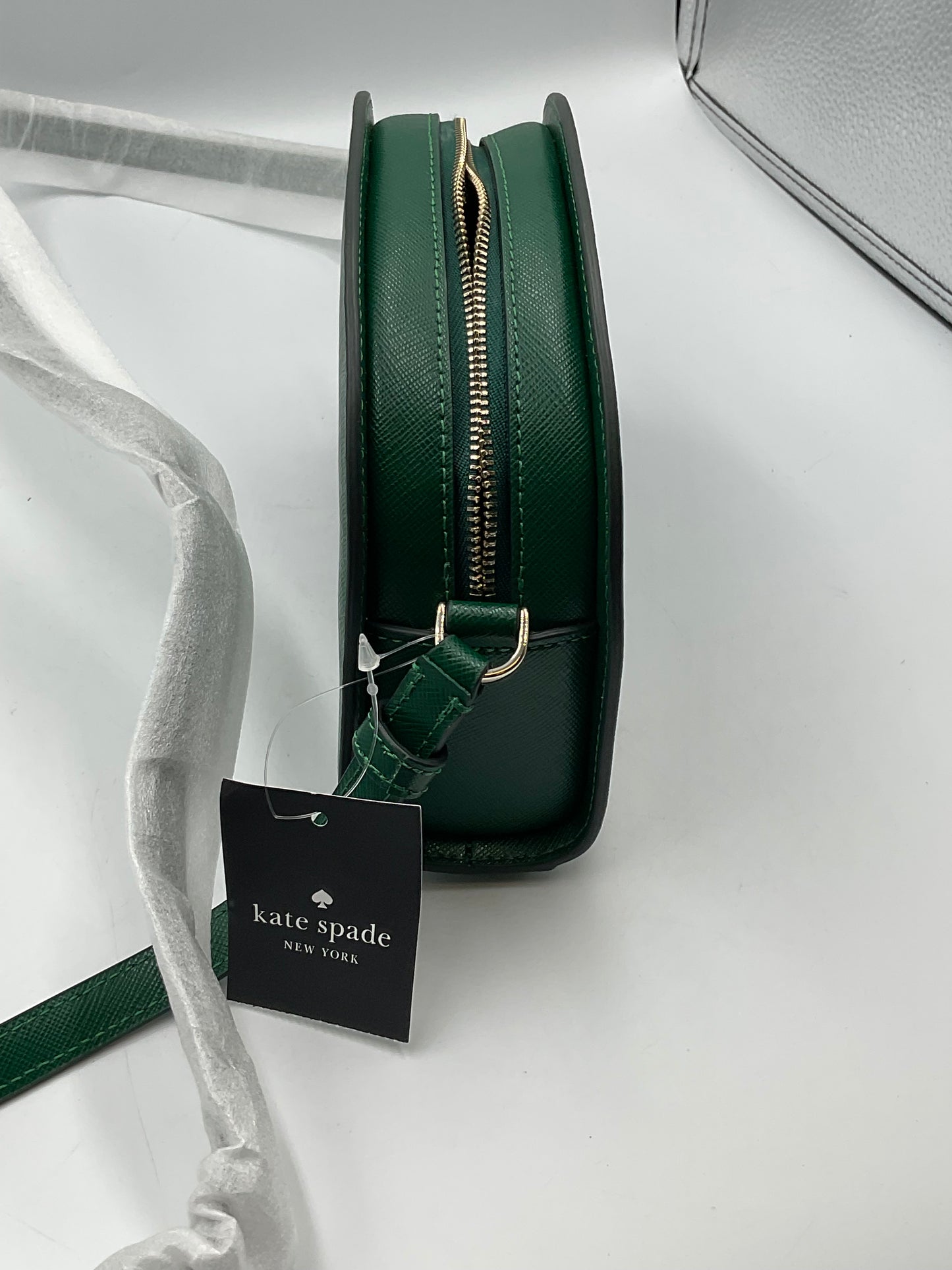 Kate Spade New York Forest Green Cross Grain Designed Leather Cross Body Bag