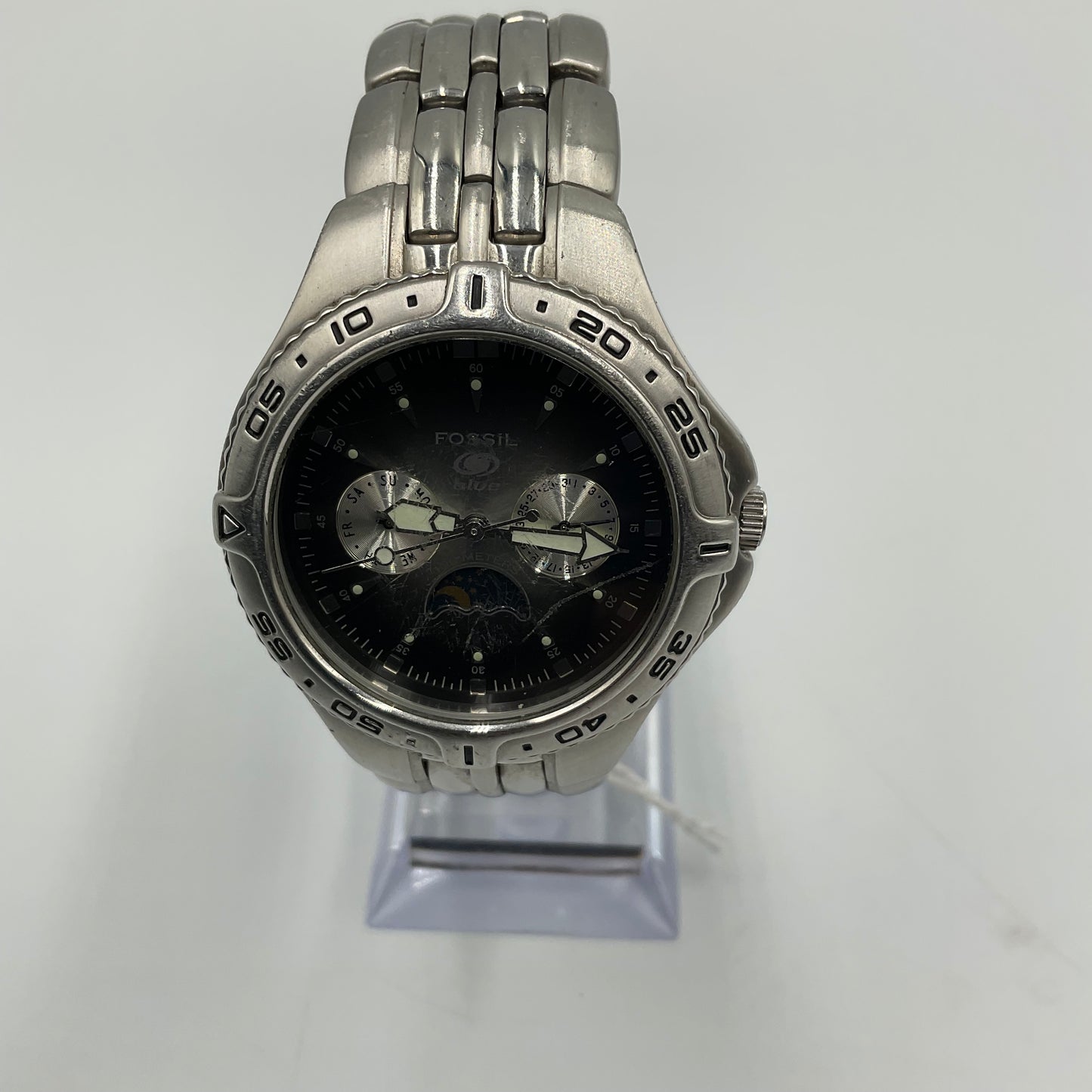 Fossil Blue Quartz BQ-9135 Black/Silver Men's Watch New Battery