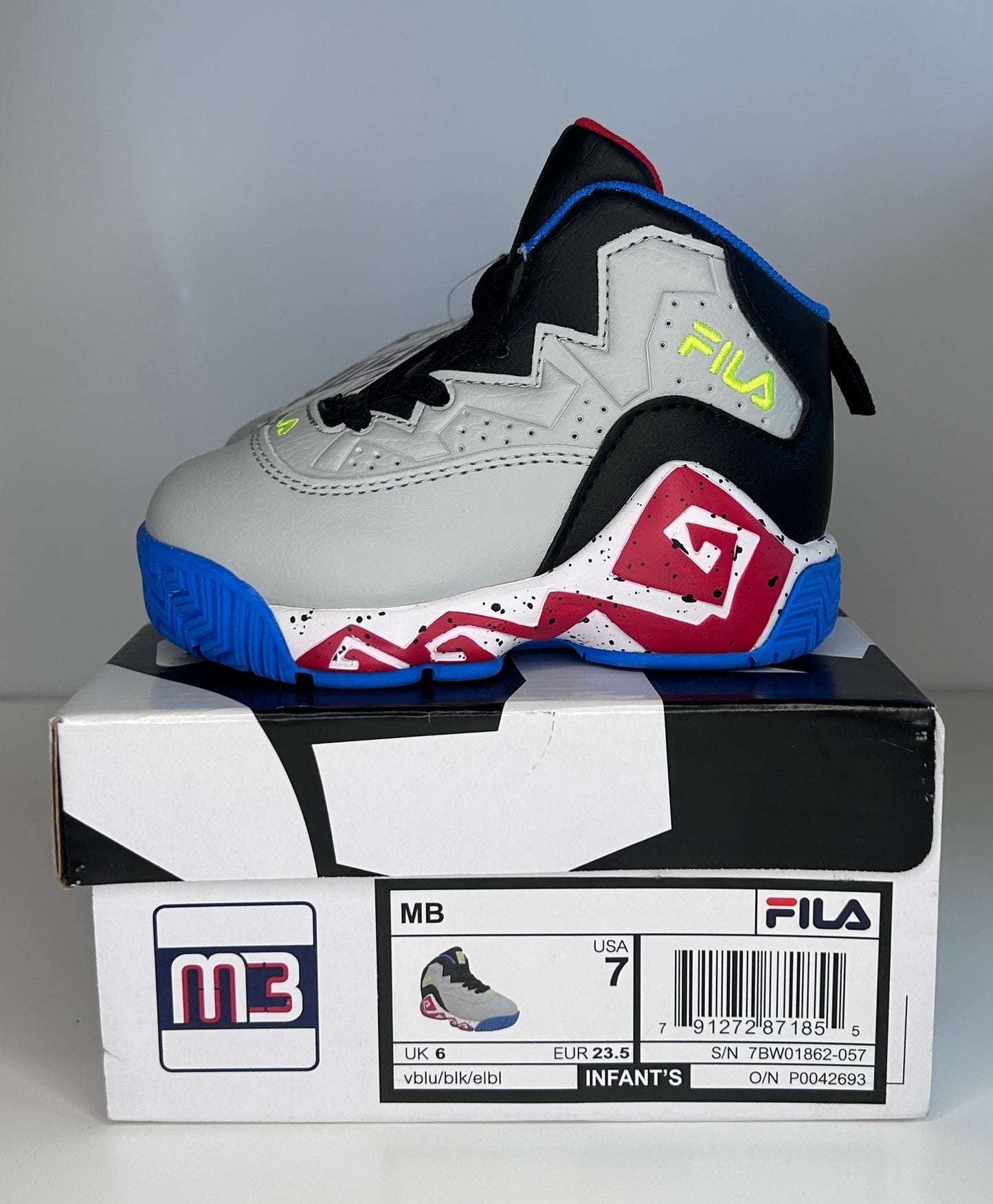 Fila Basketball Shoes Sneakers US Size 7 Infant Blue Black Gray New in Box