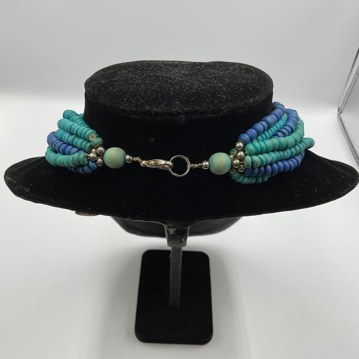 Multi Strand Bunched Birds Nest Blue Beaded Necklace