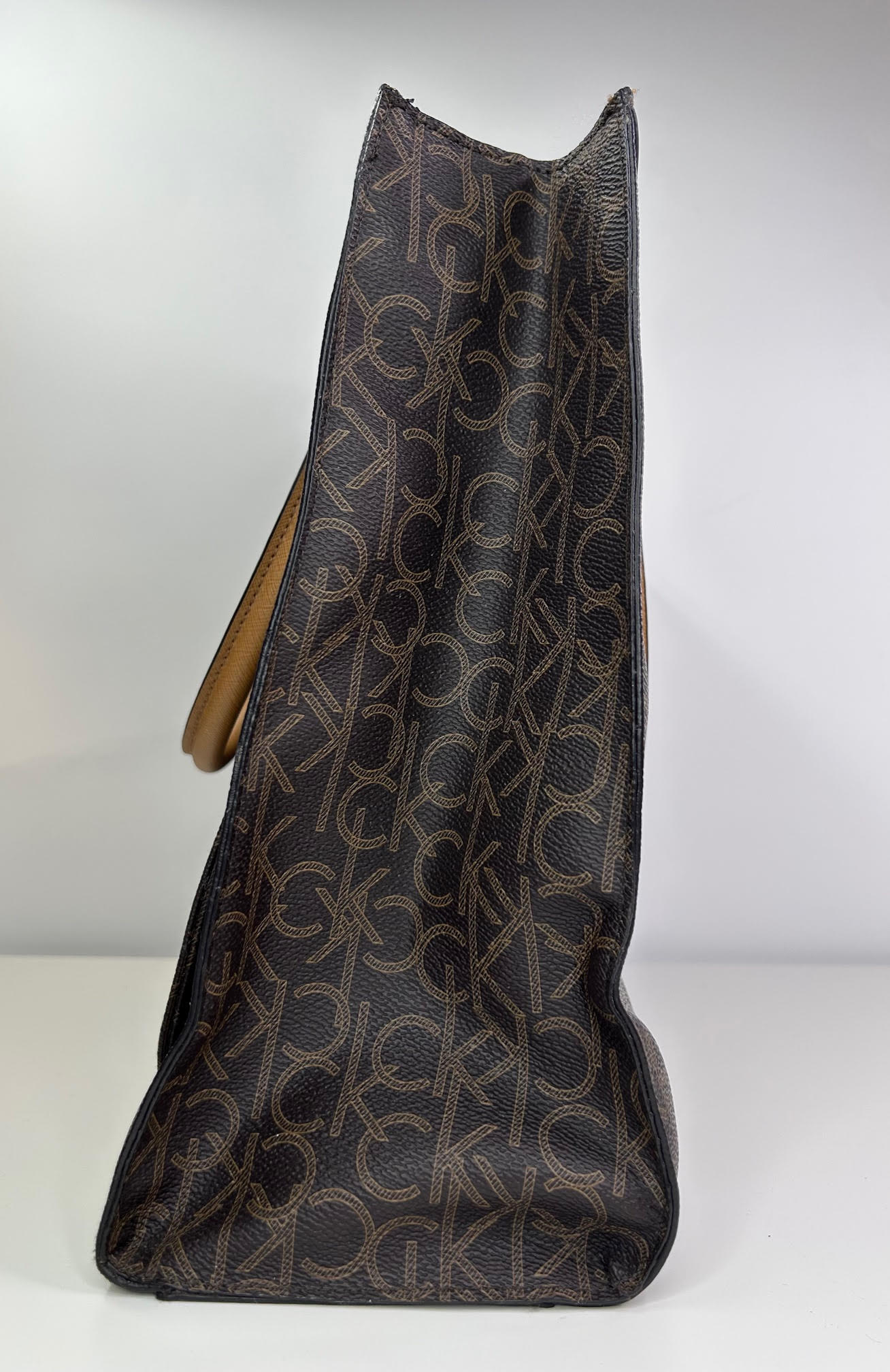 Calvin Klein CK Monogram Brown Tote Bag with Shoulder Strap Excellent Condition