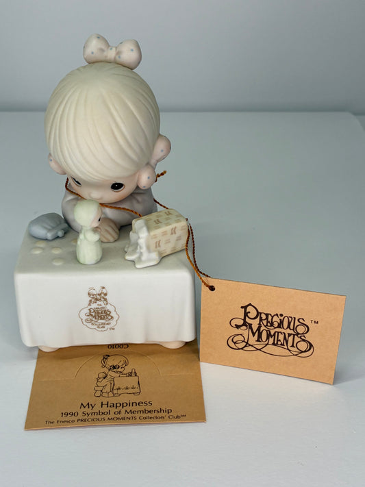 Precious Moments Vintage 1989 Symbol of Membership My Happiness Hand Painted Porcelain Collectible Figurine Original Box
