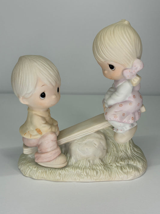 Precious Moments Vintage 1978 love Lifted Me Hand Painted Porcelain Collectible Figurine Original Box