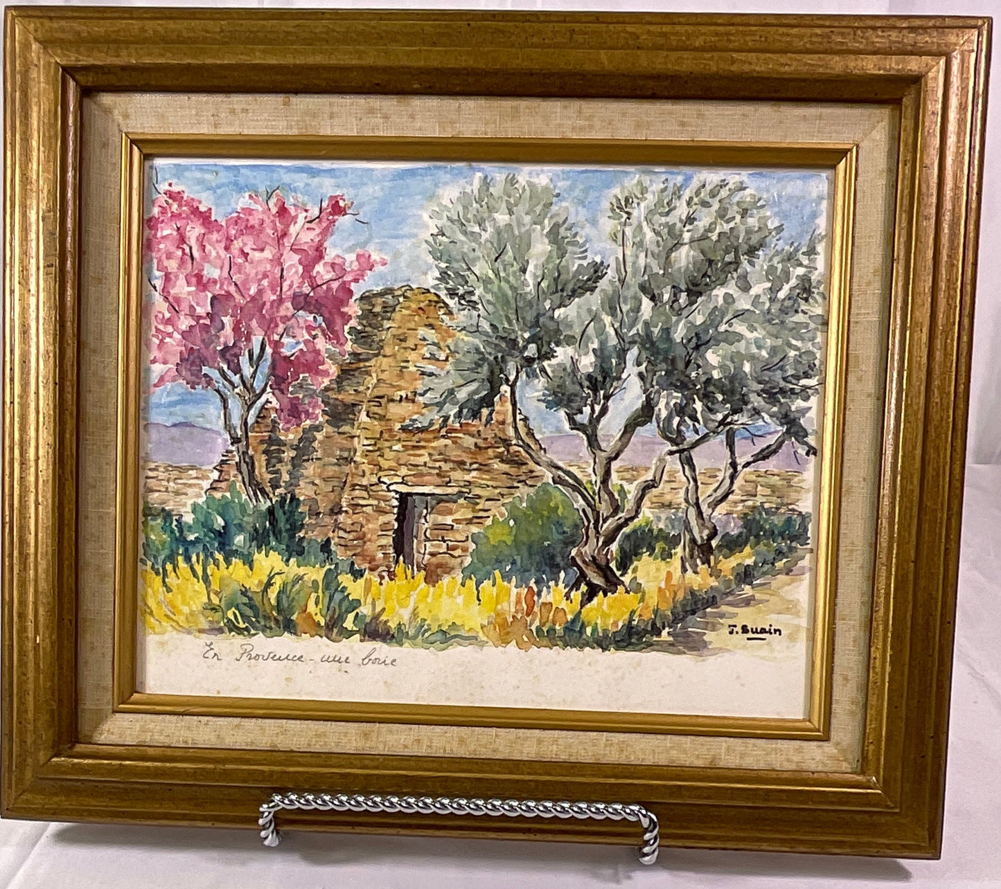 J. Suain Watercolor Painting En Provence Une Borie Wooden Framed