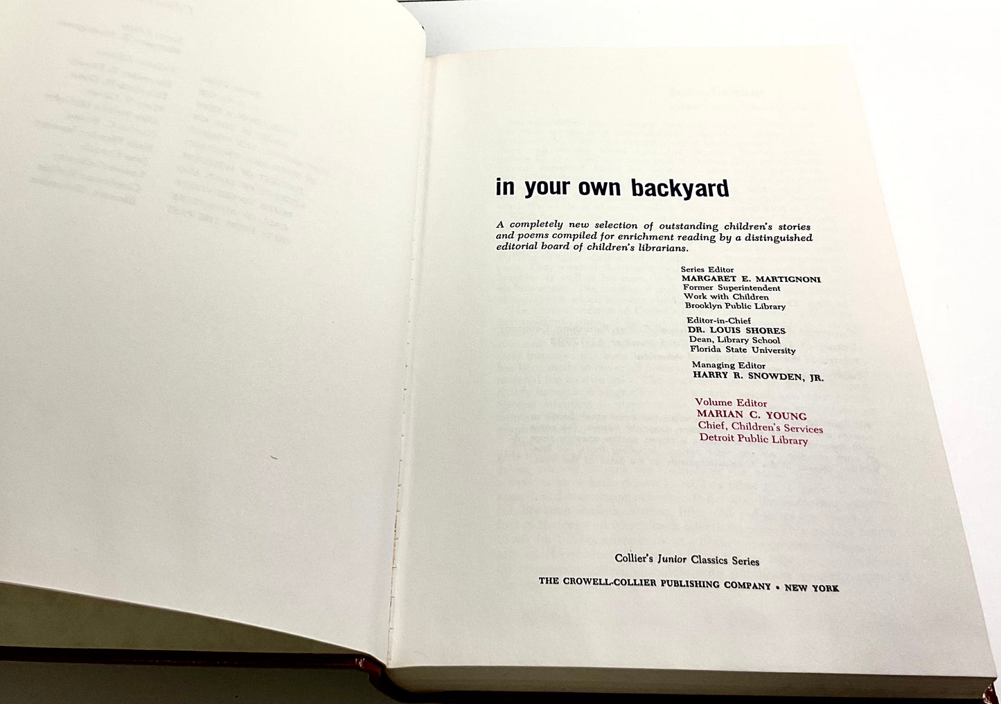 In Your Own Backyard Collier's Junior Classics Series #5 Vintage 1962 Hardcover Book