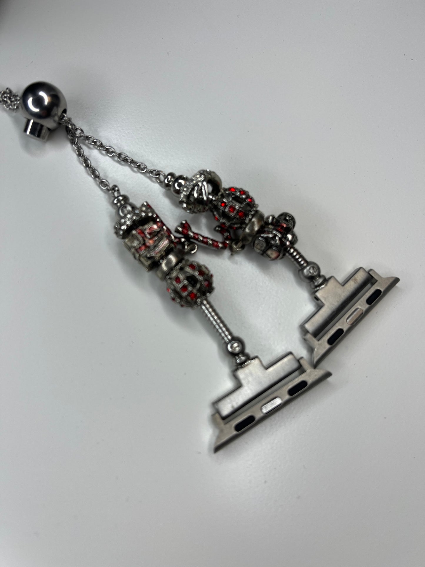 Apple Watch Band Women’s Christmas Holiday Beaded Silver Red Metal Bracelet 8.5in