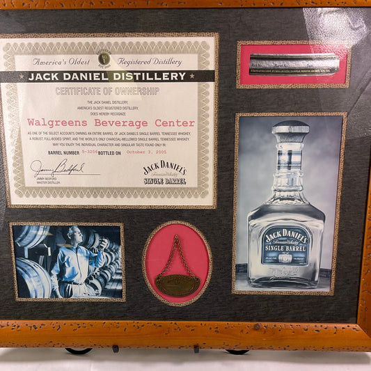 Jack Daniel Distillery Framed Commemorative Certificate of Partnership Walgreens Vintage 2005