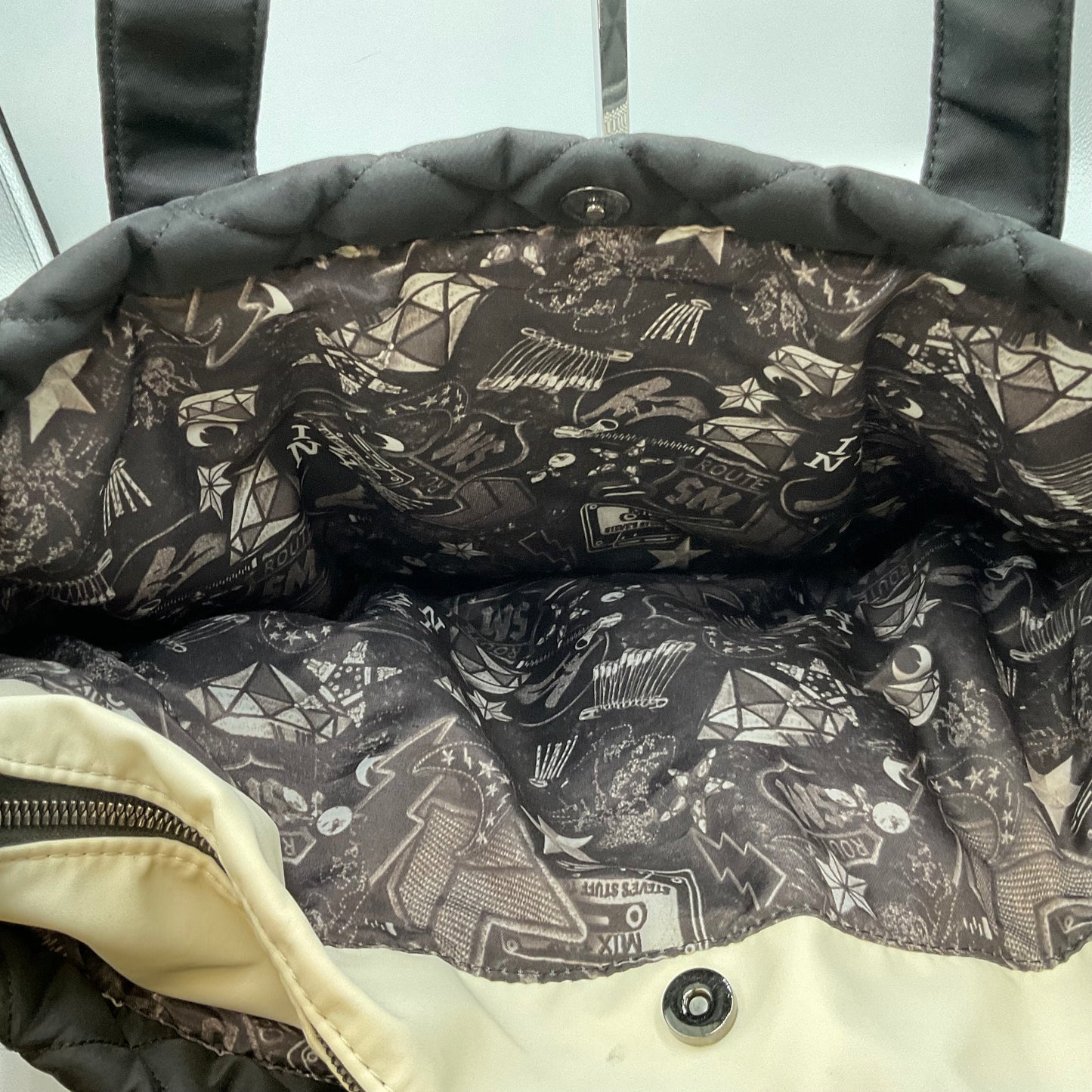Steve Madden Black Quilted Messenger Tote Bag
