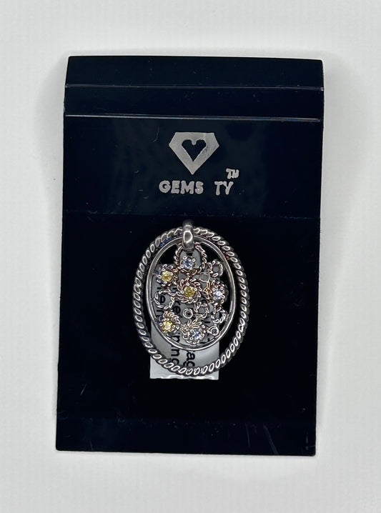 Gems TV Necklace Pendant Silvertone Canary Yellow Baby Light Blue Stones