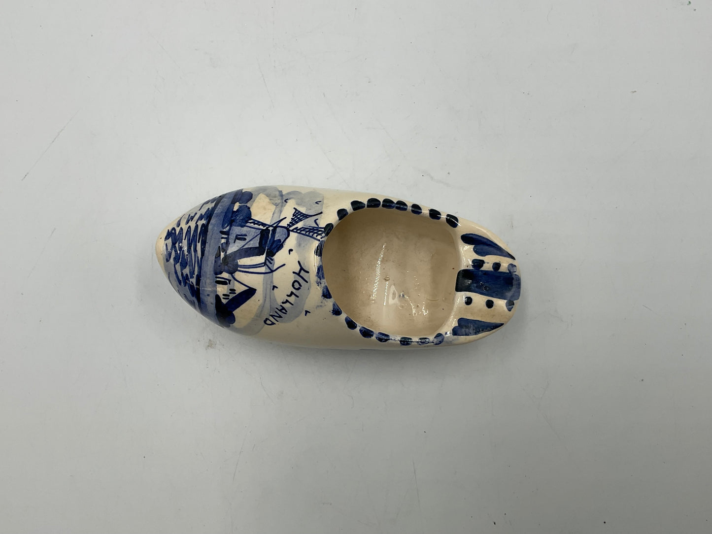 Dutch Vintage Delft Blue Hand Painted Windmill Scene Clog Ashtray