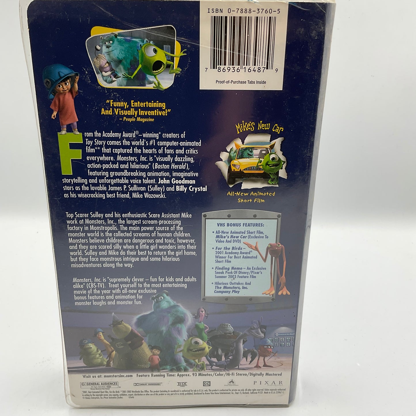 Disney’s Pixar Monsters Inc. VHS Tape